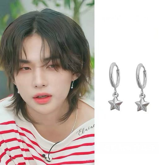 Stray Kids Hyunjin’s Style Titanium Steel Star Earrings