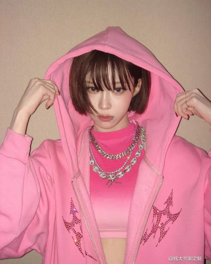 aespa Style Pink Logo Hoodie