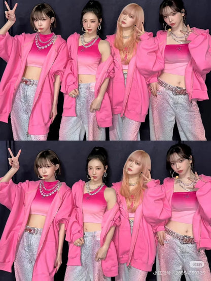 aespa Style Pink Logo Hoodie