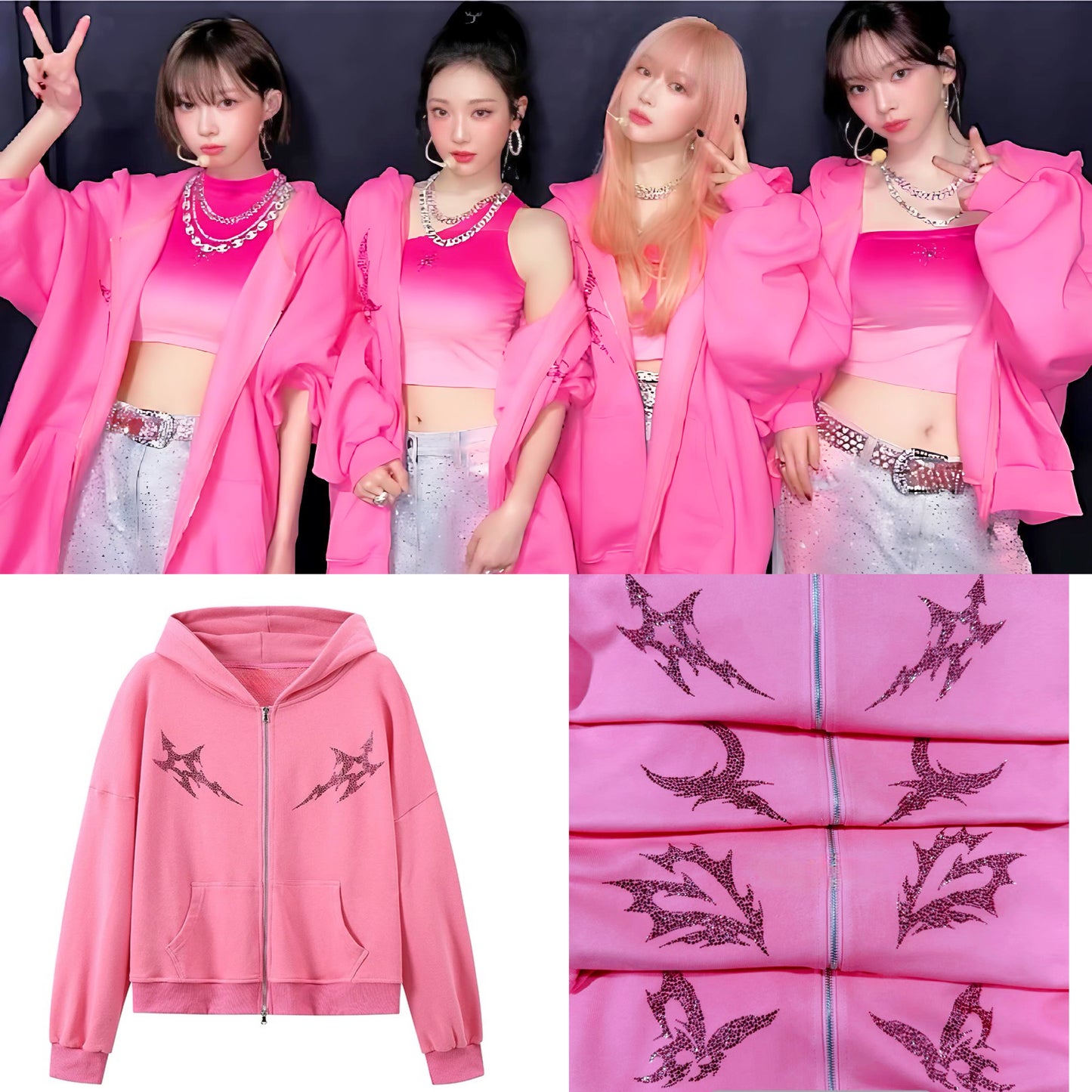 aespa Style Pink Logo Hoodie